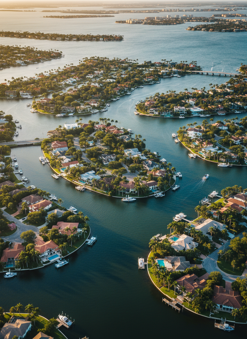 Aerial view of Tampa Bay waterfront neighborhoods